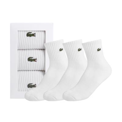 라코스테 스포츠 쿠션 중목 양말 3P 화이트(RA904B55N001)